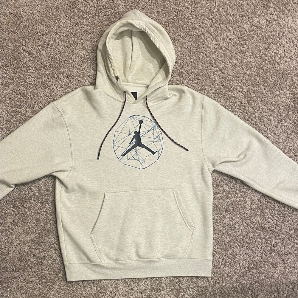 Nike Air Jordan Cream Hoodie with Black Logo size Large